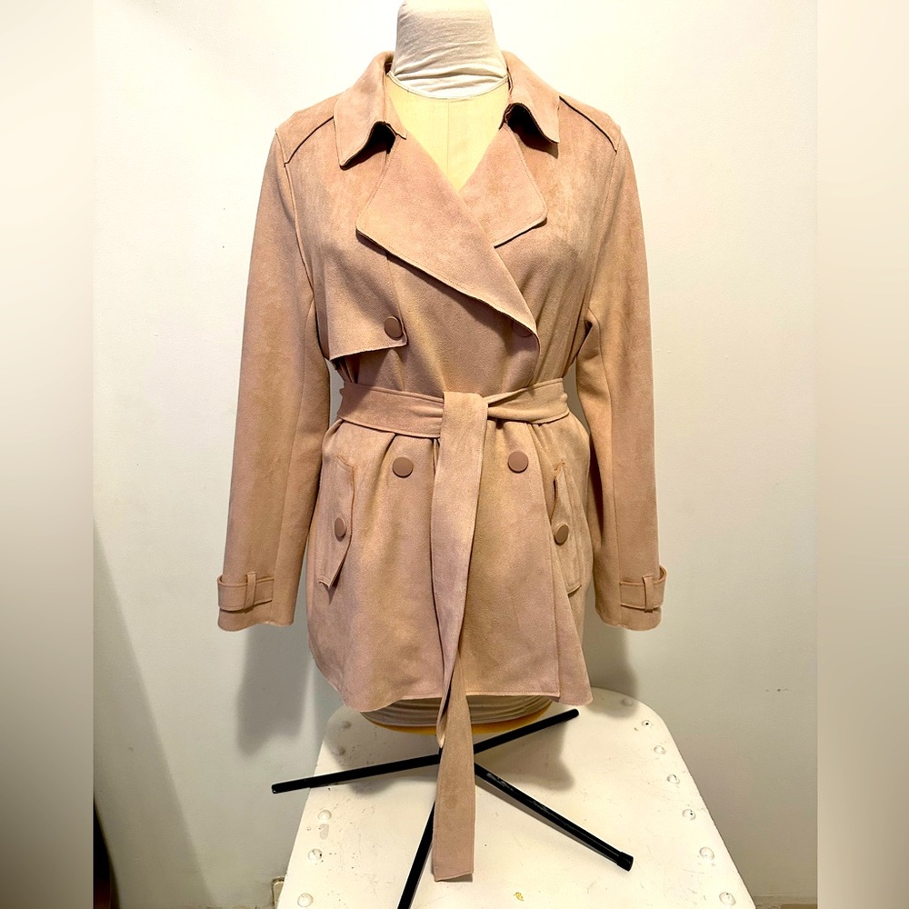 Beautiful Kismet Blush Rose Pink Sueded Waist Tie Jacket L XL